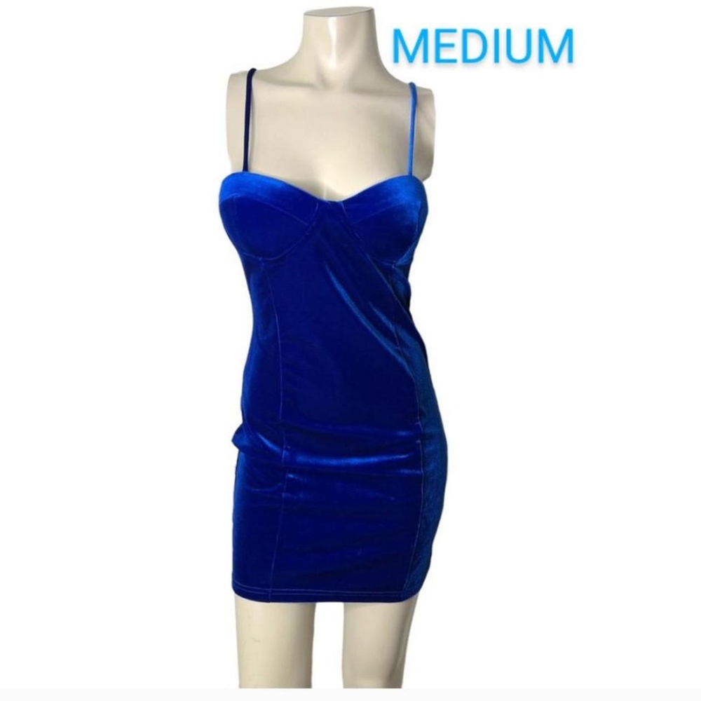 🆕Royal Blue Velvet Padded Sweetheart Bust Thick Stretchy Mini Dress~Size M